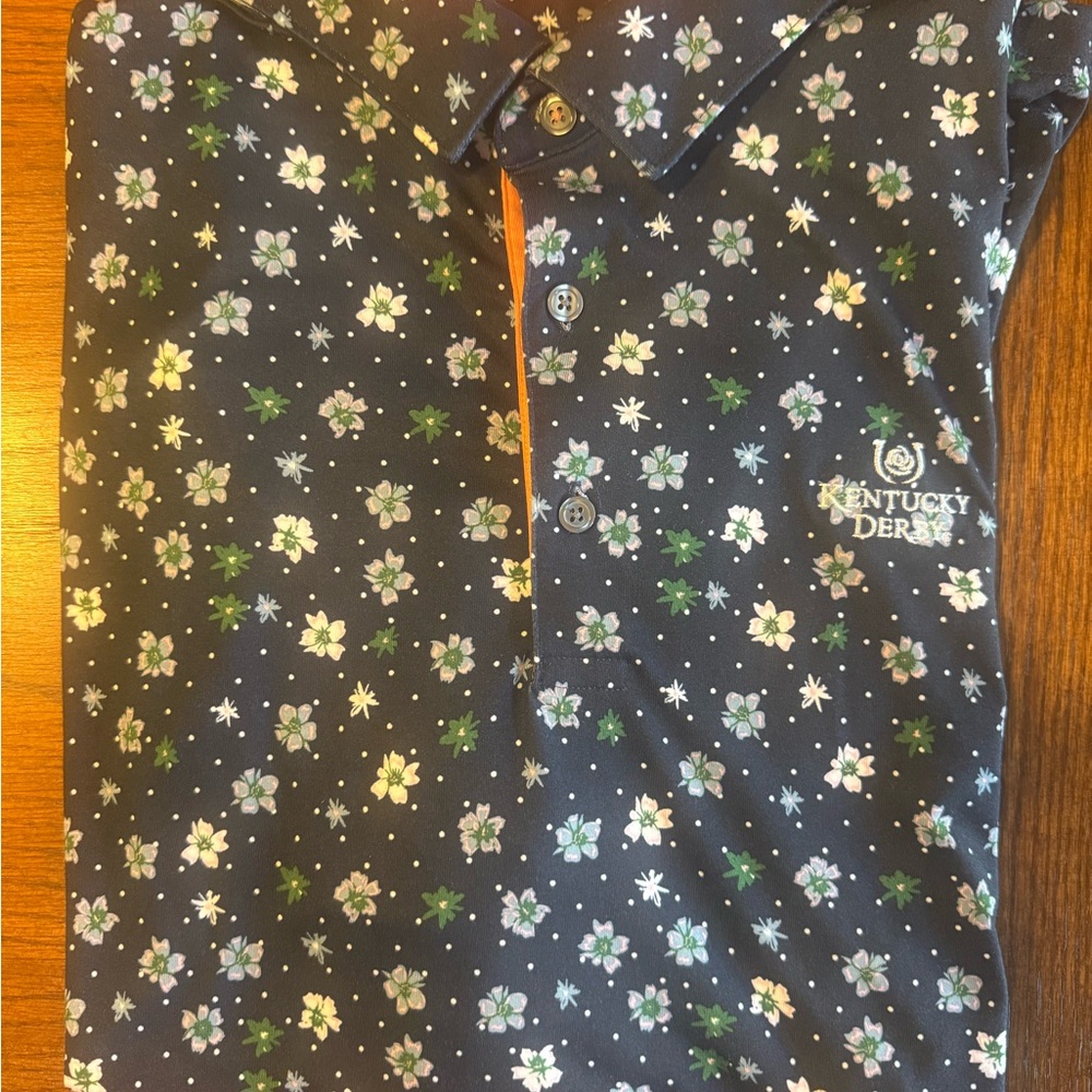 Kentucky Derby Men's XXL hibiscus golf shirt.
